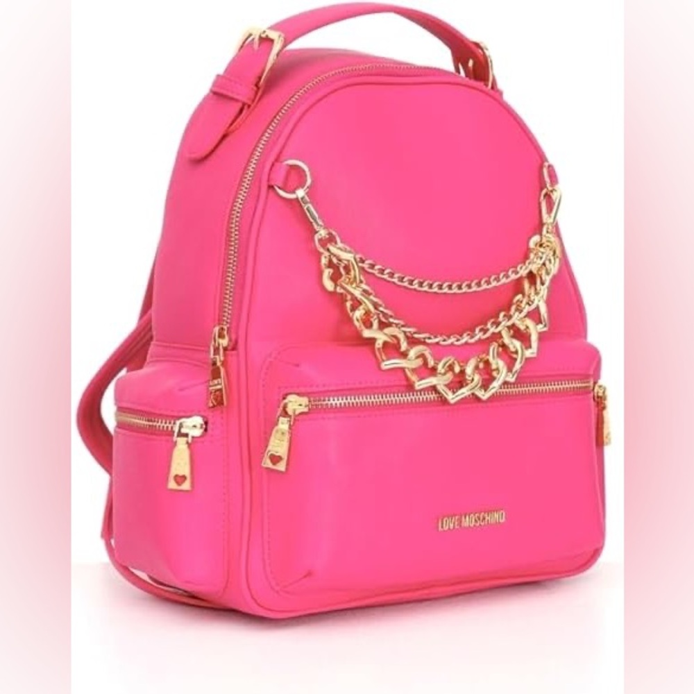🆕 NWT 💖 Love Moschino Chain Backpack in Fuchsia - Picture 2 of 4